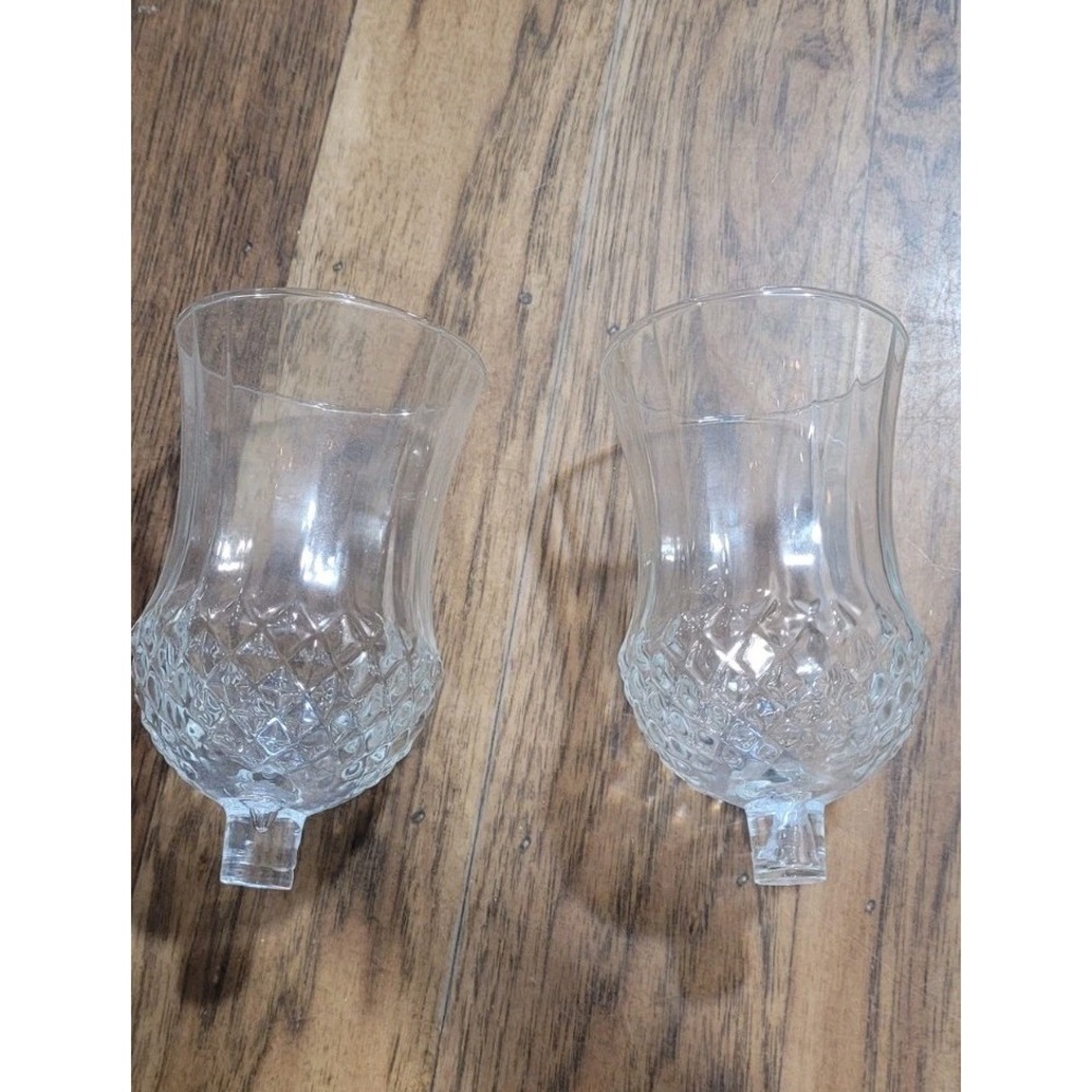 VTG Homco Set Clear Glass Cathedral Bell Diamond 4.5" Candle Holders Peg Votive